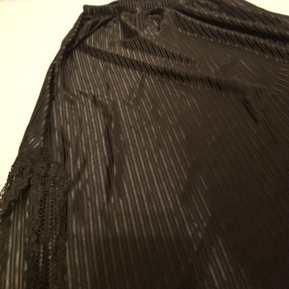 Vintage Molyclaire Lingerie Skirt Slip Slit Striped Lace Midi Length - Picture 2 of 11